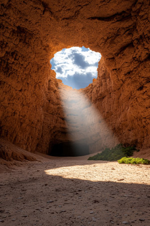 Light beam shining through a hole in a caveの素材