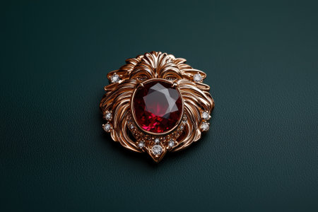Red gemstone lion head brooch with diamondsの素材