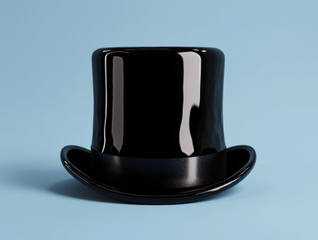Black top hat on a light blue backgroundの素材
