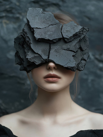 Woman with a mysterious rock face coveringの素材