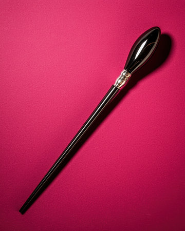 Elegant black and silver wand on a pink backgroundの素材