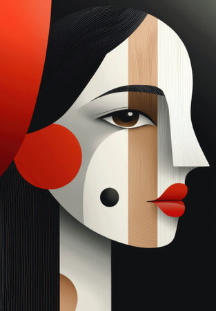 Abstract portrait of a woman with geometric shapes and bold colorsの素材