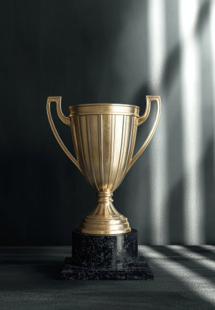 Golden trophy on a dark marble baseの素材