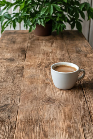 Morning coffee on rustic wooden tableの素材