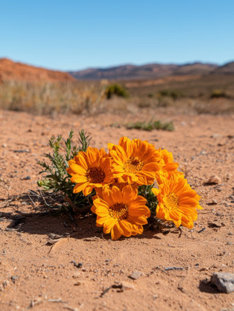 Orange flowers blooming in the desertの素材