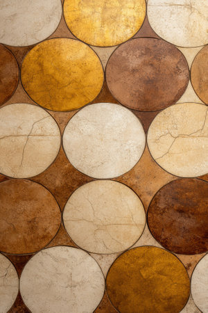 Abstract geometric pattern of brown, beige, and gold circlesの素材