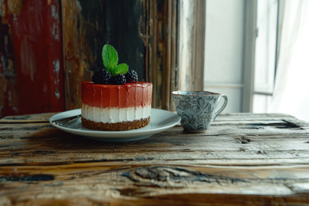 Delicious layered dessert with berries and mintの素材