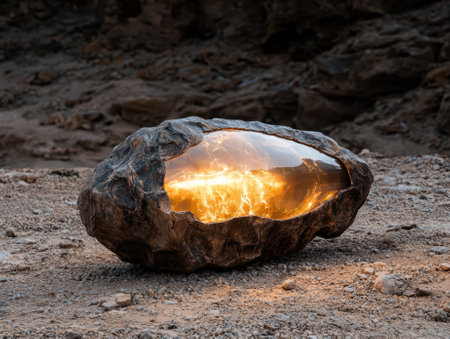 Glowing rock art in desert landscapeの素材