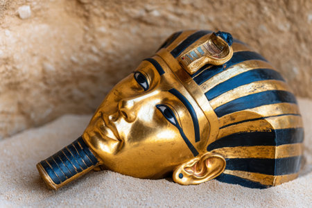 Golden pharaoh mask in the sandの素材