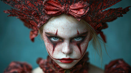 Creepy clown girl with red headdressの素材