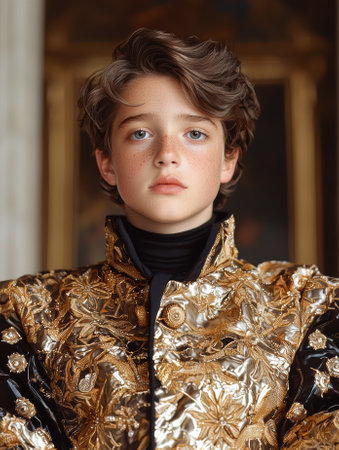 Portrait of a young boy in a gold embroidered jacketの素材