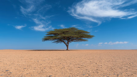 Single tree in the desert under a blue skyの素材
