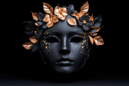Elegant black and gold masquerade mask with floral detailsの素材