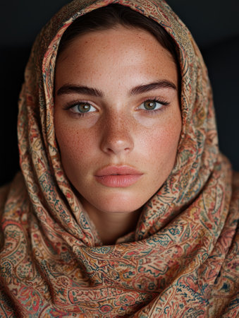 Woman in headscarf, portrait, close upの素材