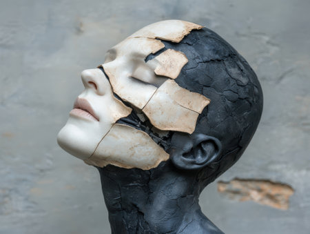 Broken face, cracked skin, surreal portrait, abstract artの素材