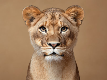 Close-up portrait of a young lion cubの素材