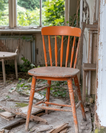 Orange chair in abandoned buildingの素材