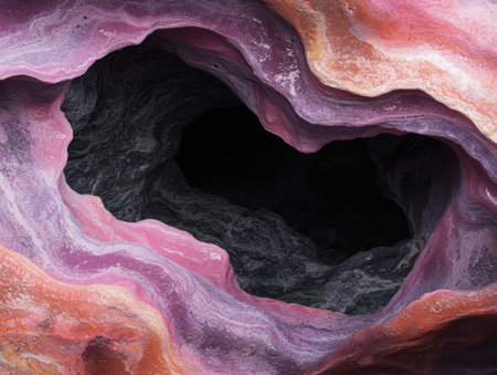 Abstract swirling cave painting in pink and orange huesの素材