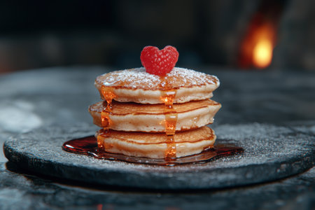 Delicious pancakes with raspberry and syrupの素材