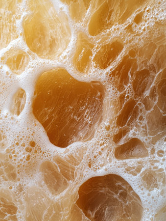 Abstract background of foamy liquid with golden huesの素材