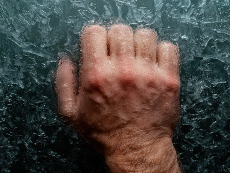 Hand reaching through cracked iceの素材