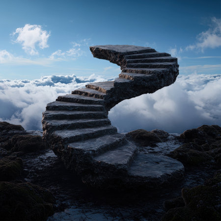 Stone staircase leading to the cloudsの素材