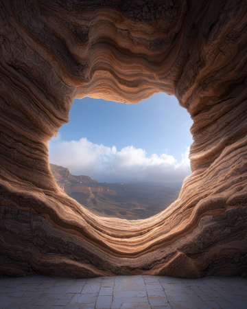 A stone archway reveals a stunning vistaの素材