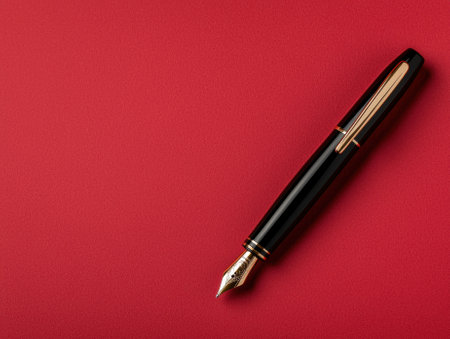 Black fountain pen on red backgroundの素材