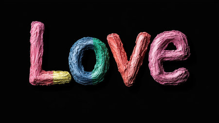 Colorful love text made of textured paintの素材