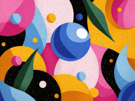 Abstract colorful background with geometric shapes and leavesの素材