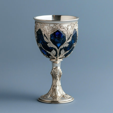 Ornate silver goblet with blue glass inlayの素材