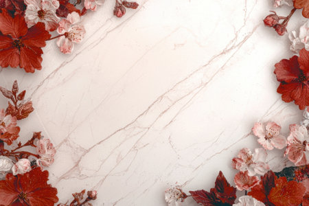 Floral frame on marble backgroundの素材