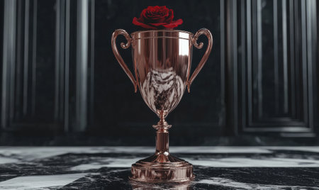 Rose in a copper trophy cup on a marble surfaceの素材