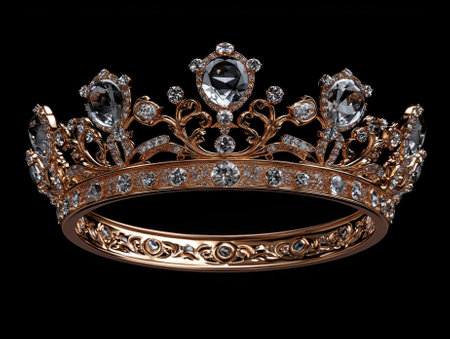 Rose gold crown with diamonds on black backgroundの素材