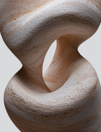Abstract beige and white 3D render of a swirling, porous sculptureの素材