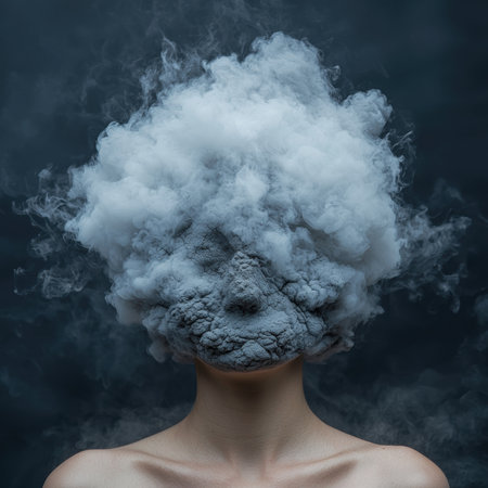 Abstract portrait of a person engulfed in smoke and ashの素材
