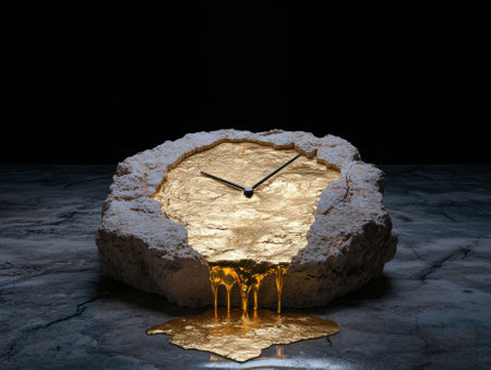 Melting gold clock in stoneの素材