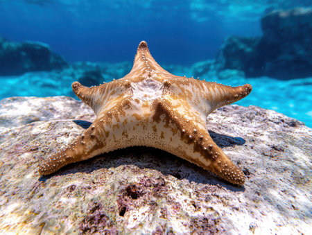 Closeup of a starfish on a rock underwaterの素材