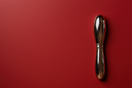 Elegant gold butter knife on a red background.の素材