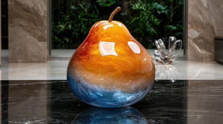 Decorative pear on a marble surface.の素材