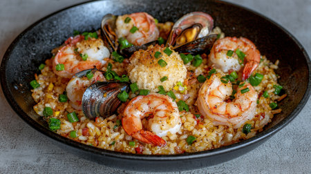 Seafood fried rice with shrimp and mussels.の素材