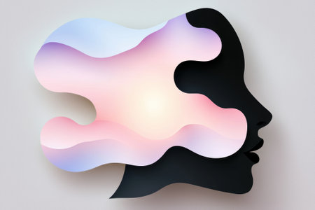 Abstract illustration of a human head with colorful gradientの素材