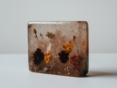 Flowers preserved in a block of clear resin.の素材