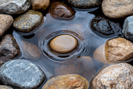 Zen garden with rocks and water ripples.の素材