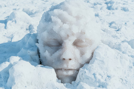 A face sculpture made of ice and snow.の素材