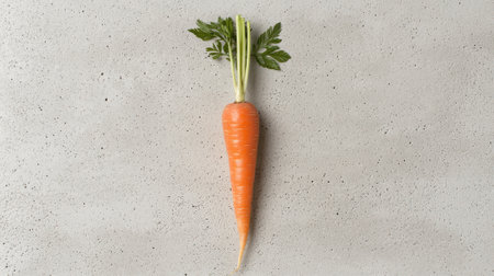 Fresh carrot with green leaves on a textured background.の素材