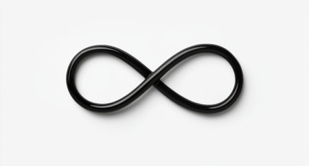 A glossy black infinity symbol on a white background.の素材