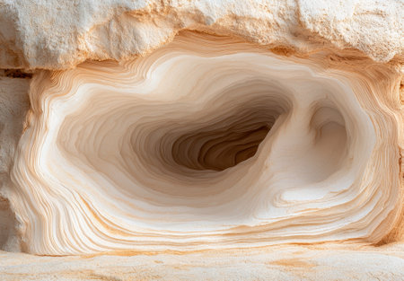 Abstract layered rock formation with a cave-like opening.の素材