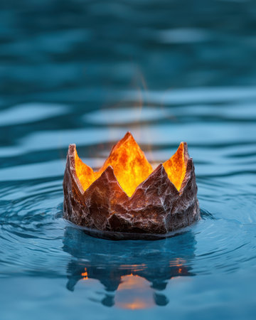 Crown of fire floating on water.の素材