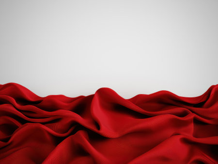 Elegant red fabric draped in folds against a neutral background.の素材